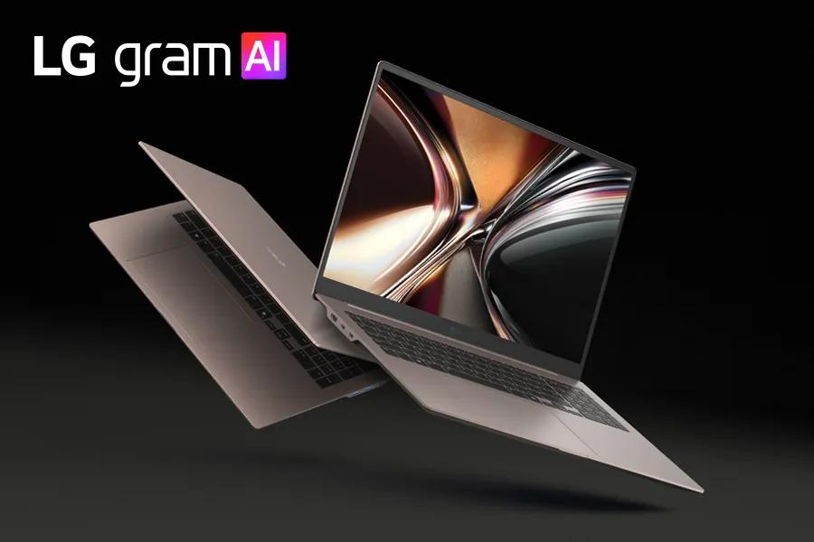 LG Gram 17-Inch 17Z90UB-H laptop with AI features showing sleek design with open display and keyboard against dark background