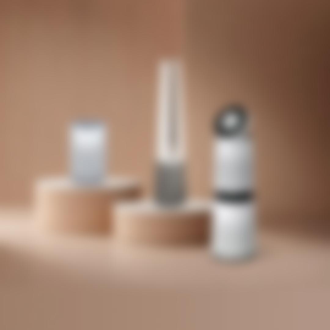 Various LG Air Care products appear on a beige background.