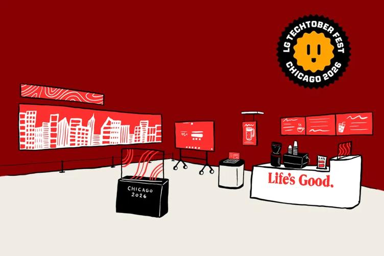 Illustration of LG's Business Innovation Center with LG Techtober Fest logo