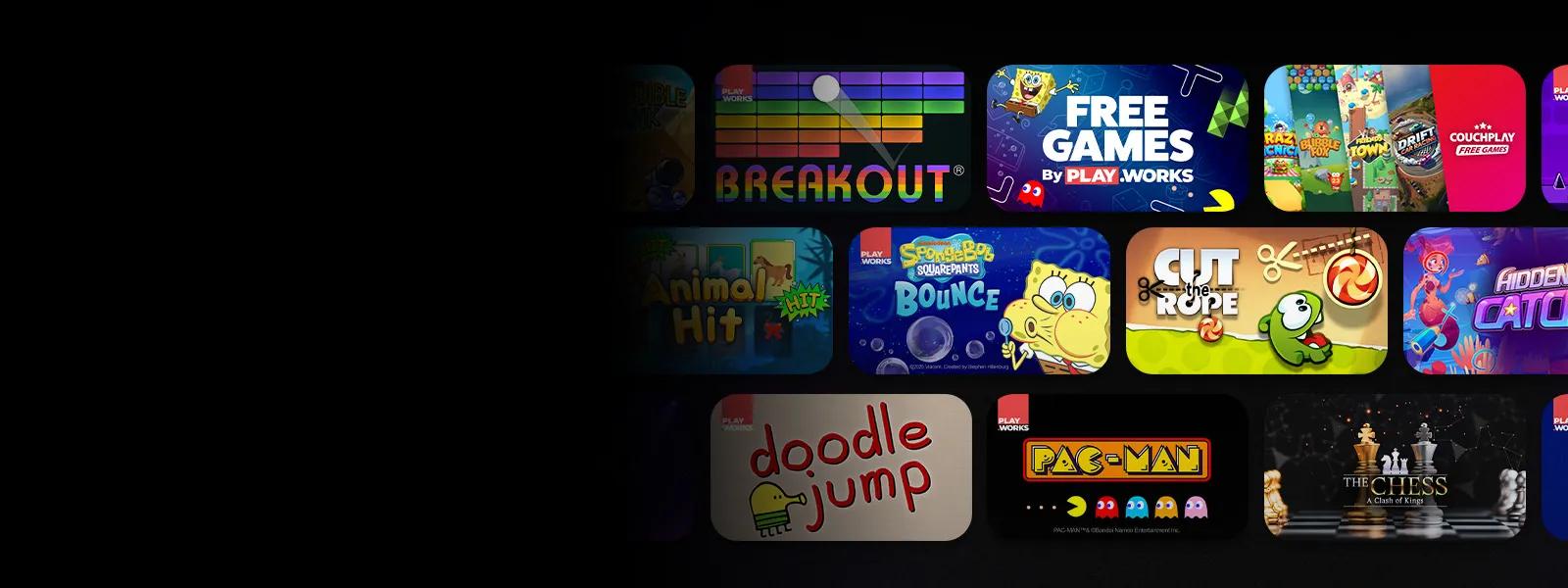 Animated gallery of cloud gaming titles such as Call of Duty Black Ops, Dragon Age, Starfield, and Ori, available through popular cloud gaming platforms such as GeForce NOW and Boosteroid.