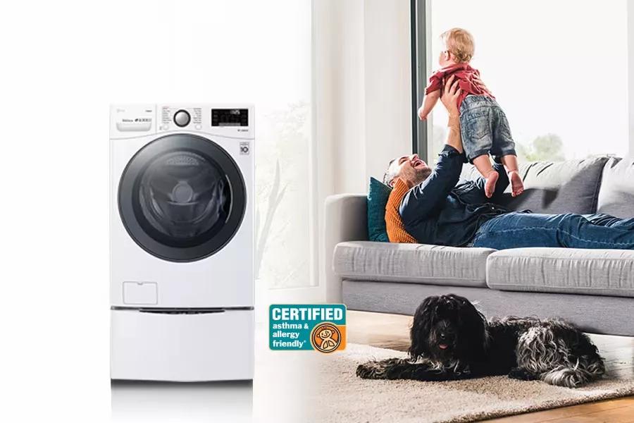 AAFA Certified LG Washer and man carrying baby