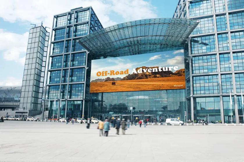 A large bold DVLED display on the outside of a building. 