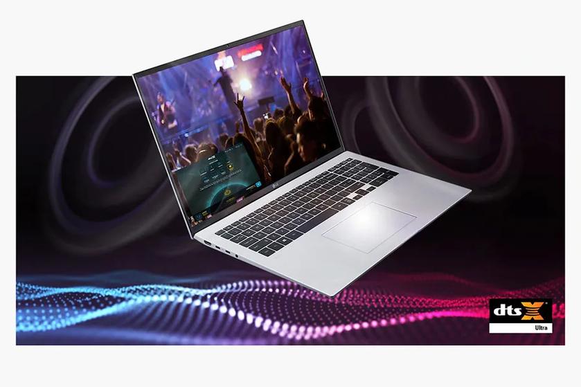 An LG mobile thin client surrounded by colorful sound wave graphics.