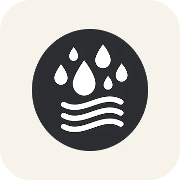 An icon featuring water droplets and heat waves.