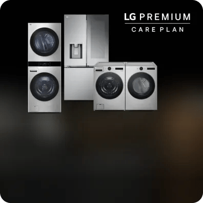 A product lineup showcases various LG home appliances.