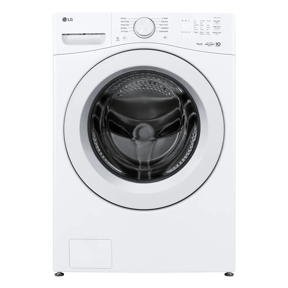 Front view of the white front-load WM3420 washer.