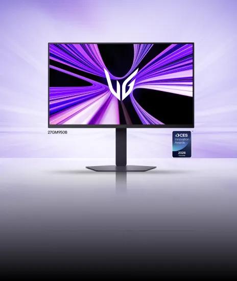 LG UltraGear evo AI gaming monitor showcased at CES 2026 featuring world's first 5K MiniLED gaming monitor with 5K AI upscaling technology and recognized as a CES 2026 Innovation Awards Honoree
