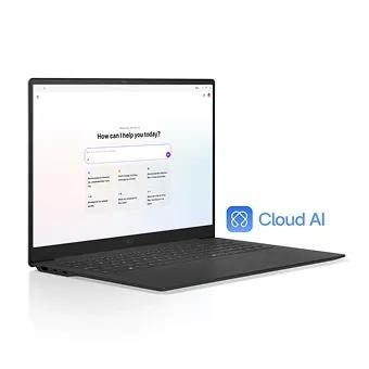 LG gram laptop with Cloud AI displaying smart assistant interface for online support and productivity.