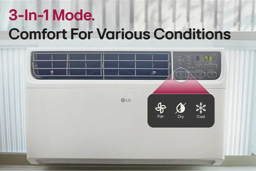 
3-In-1 Mode.
Comfort For Various Conditions
0
88
8
Fan Speed
73
Temp
Mode
T
Sleep
Q
LG
7
Fan
Dry
Cool