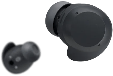 A pair of Xboom Buds, black on white background.