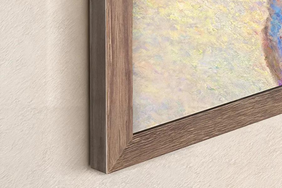 GF26XW65 TV accessory natural wood frame corner detail close-up