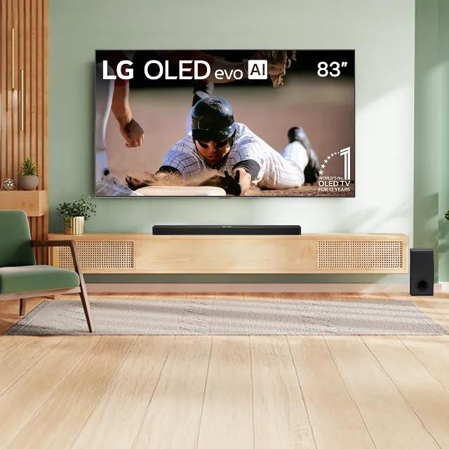 AN OLED TV appears in a bright living room setting. Within the infill are a badge reading “World’s No. 1 OLED TV For 12 Years”. A “Bright Room Ready” badge appears above.