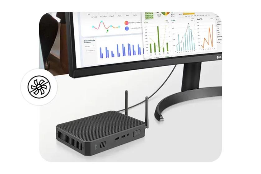 A monitor connected to an LG box type thin client.