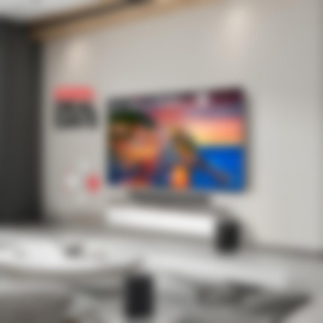 A large LG Micro RGB evo AI TV hangs on a slatted white wall over a floating white media console. The screen shows a colorful cliffside village above the sea at sunset. A soundbar sits under the TV, with a subwoofer beside the console and a rear speaker in the foreground near a marble coffee table. Red and white sparkles surround the “Life’s Good Deal Days” logo on the left.