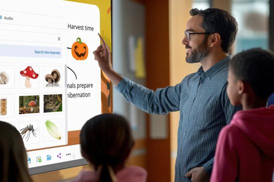 A teacher gives a lesson on seasons using LG CreateBoard Prep.