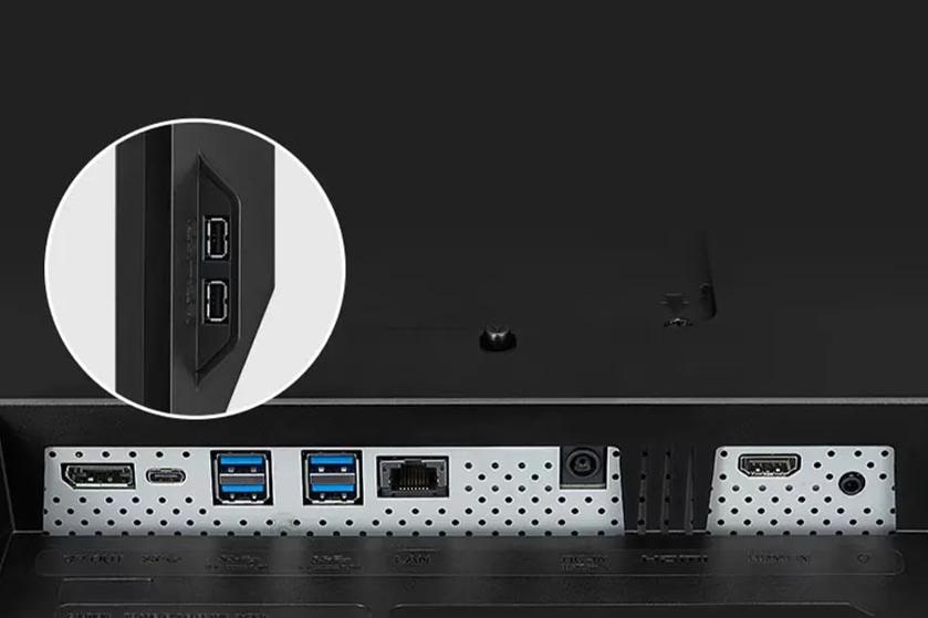 A close-up of an LG cloud device, showing the various ports and plugs.