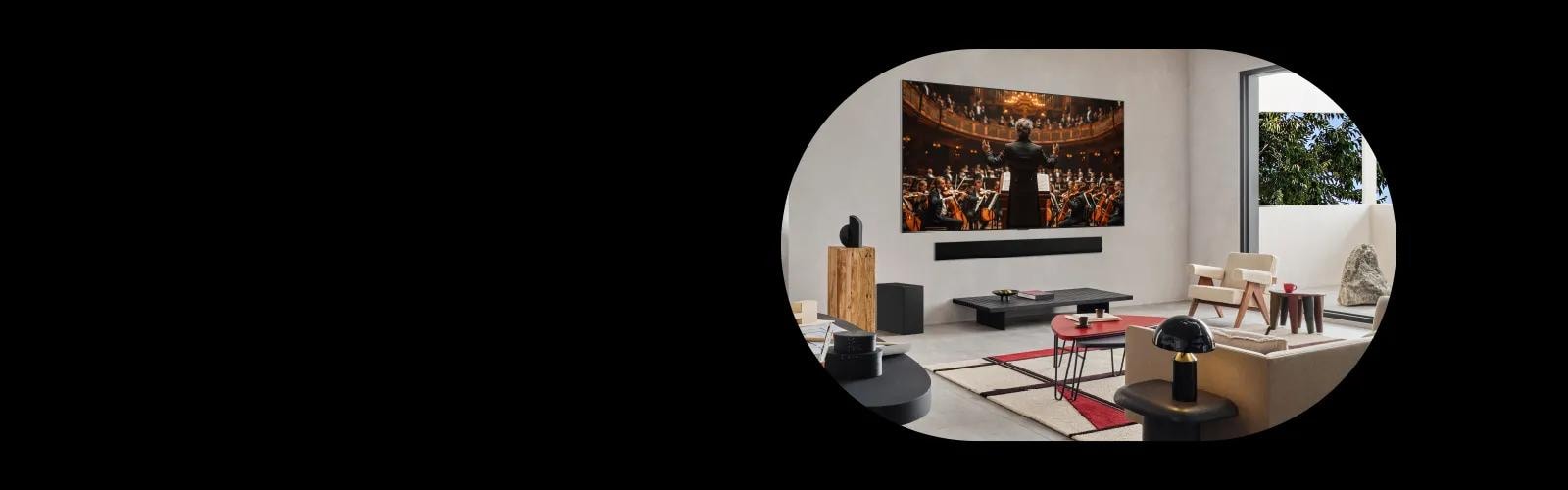A wall-mounted TV in a living room.