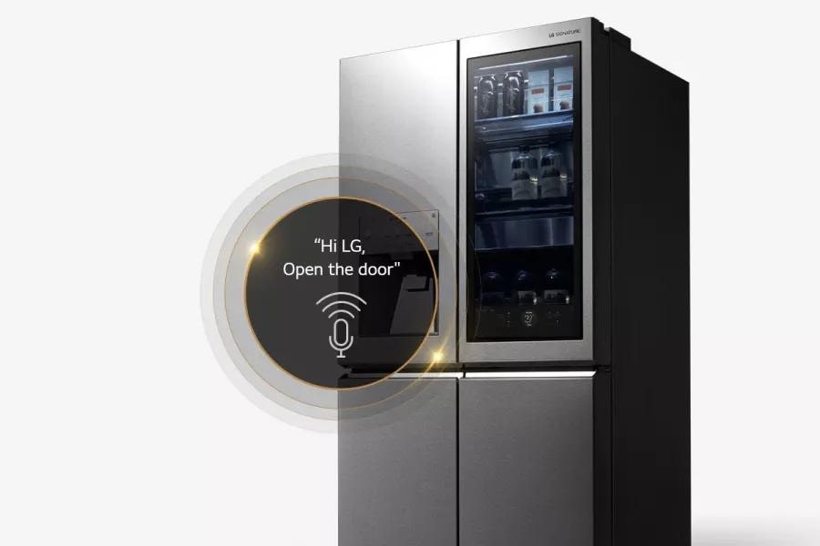 Refrigerator showcasing voice control feature