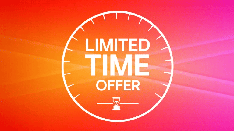 A clock image on a colorful background. Within the image, text reading “Limited Time Offer”. 