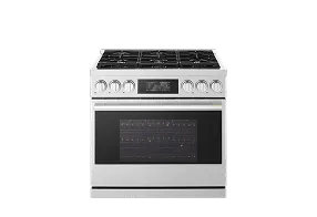 LG SIGNATURE LPGU6319Y 36 Inch Gas Pro Range with Dynamic ProBake Convection, front view.
