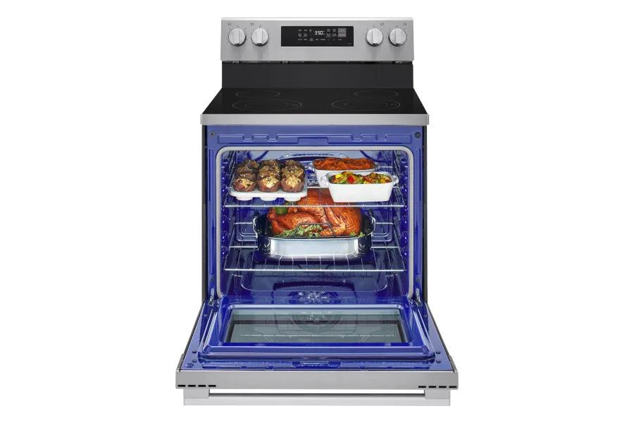 LREN6321VE Product Image showing open oven door with food inside