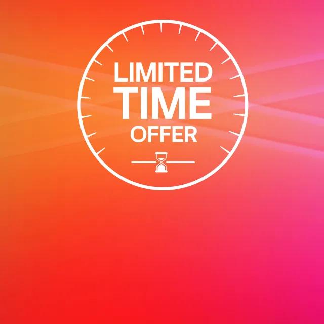 A clock image on a colorful background. Within the image, text reading “Limited Time Offer”. 