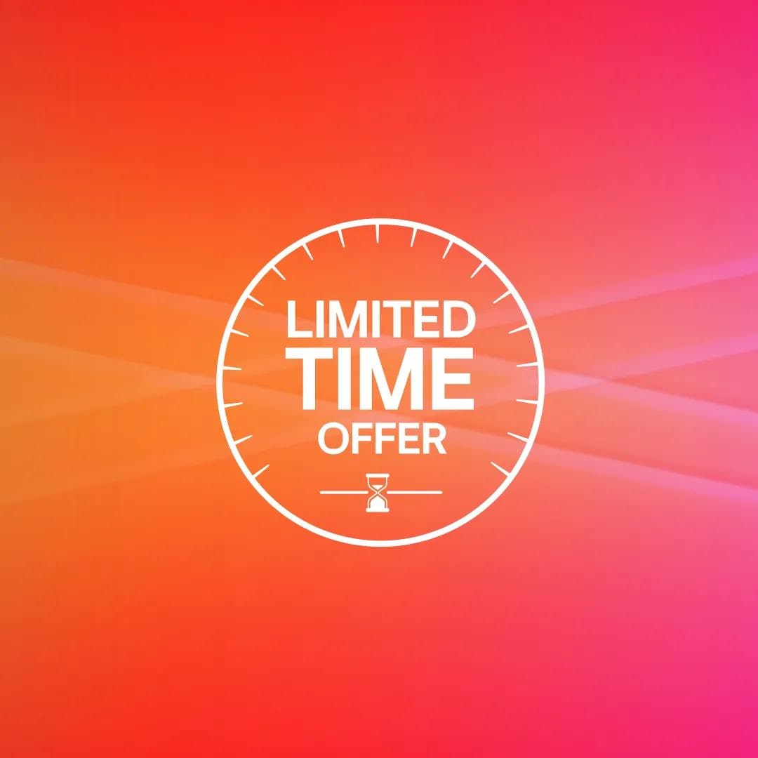 A clock image on a colorful background. Within the image, text reading “Limited Time Offer”.