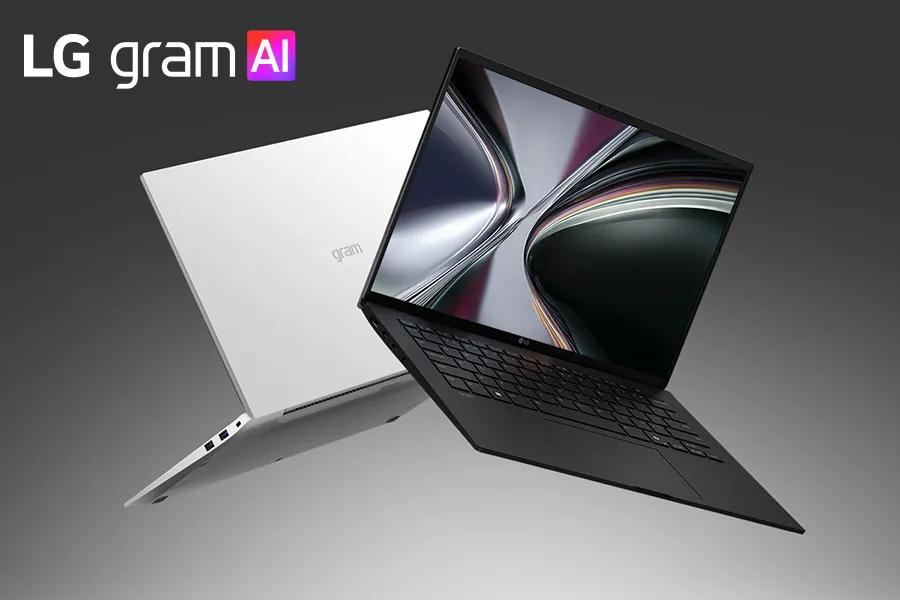 LG Gram 14Z90U-G_AU82U1 Laptop in white and black models showing portable design with sleek profile…