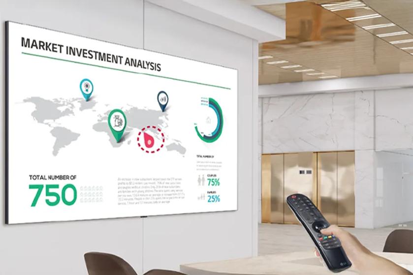 LAAB MAGNIT Display in an office setting with remote control being used