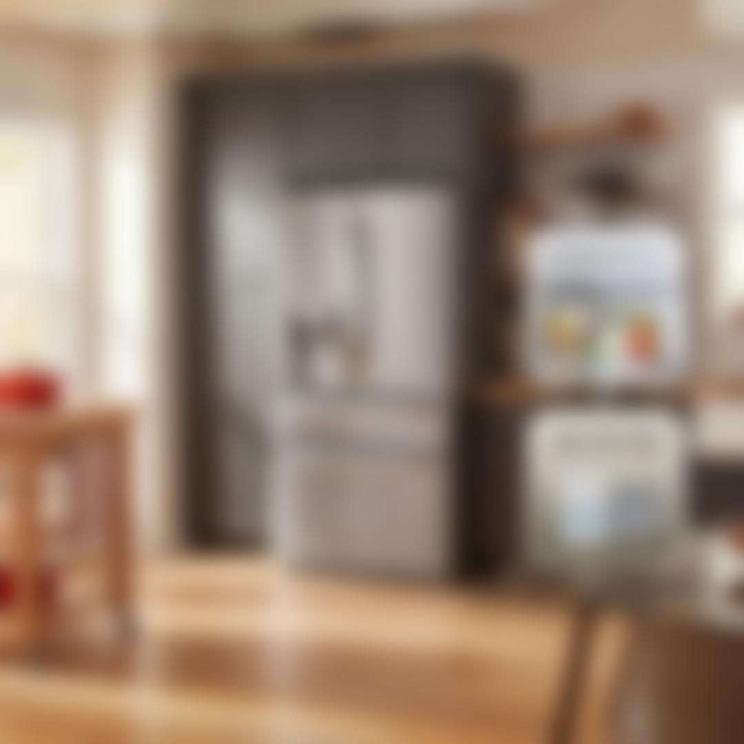 LG French door refrigerator in a kitchen with a value package promotion: up to $164.98 value, Free Vegetable Tray, + 1 year worth of free water and air filters