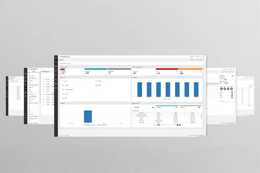 Multiple overlapping dashboard interfaces showing data analytics.