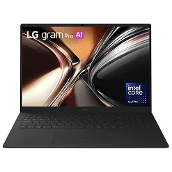 LG 17Z90U-G.AU75U1 gram Pro 17-inch Laptop – Black Finish – Open Front View with Screen On.