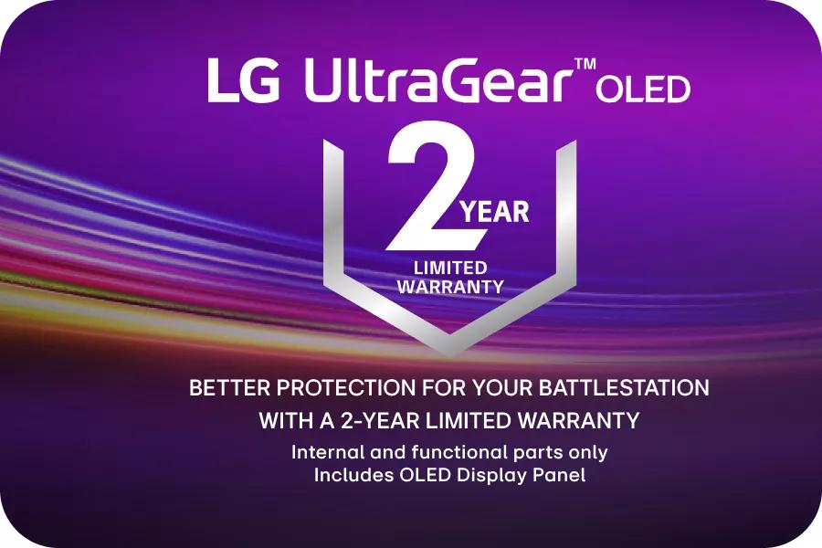 Значок 2-летней ограниченной гарантии UltraGear OLED - играйте с уверенностью с 2-летней ограниченной гарантией: внутренние и функциональные детали включают только OLED-дисплей.