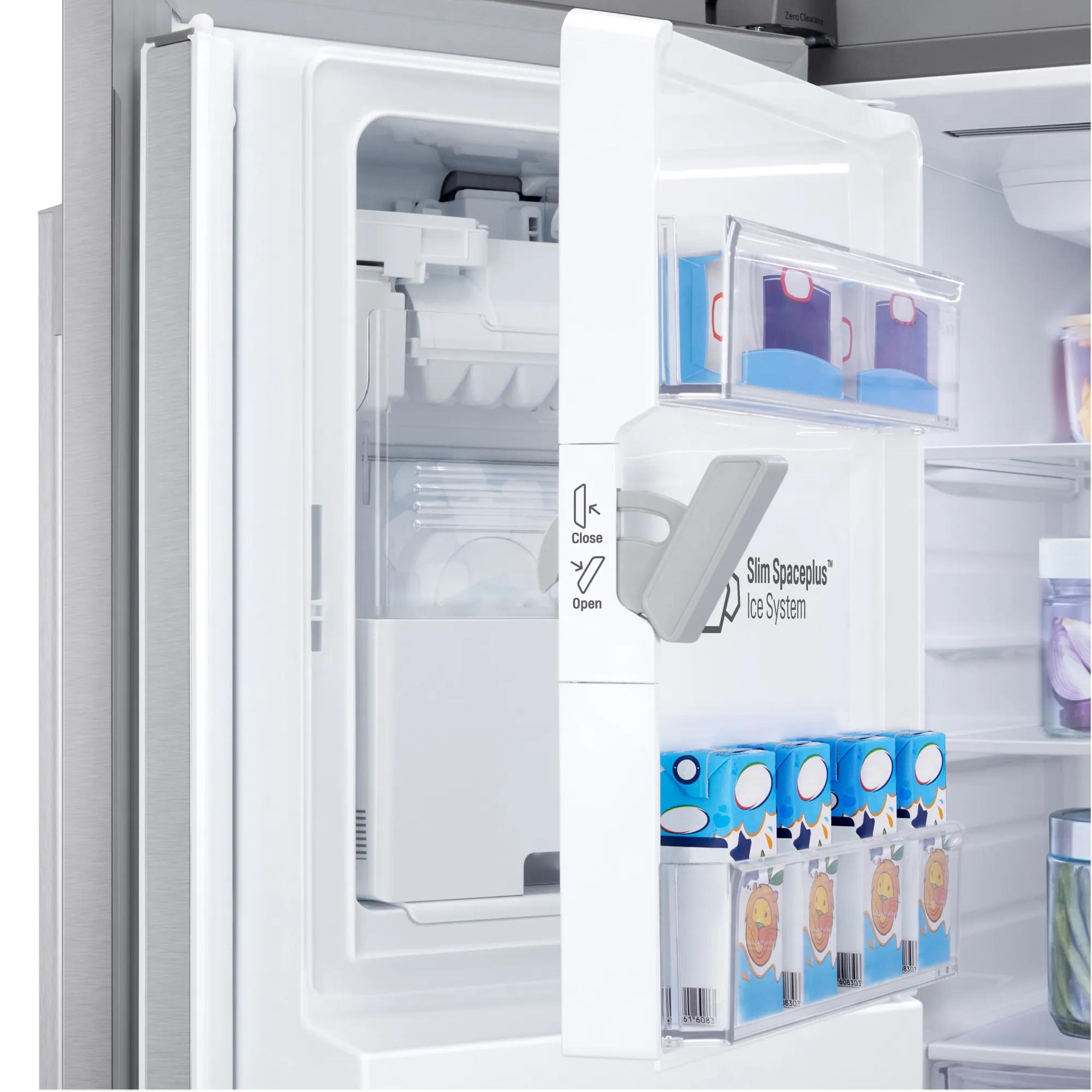 Close-up of interior of the Tall Ice and Water Dispenser showing the Slim SpacePlus Ice System.