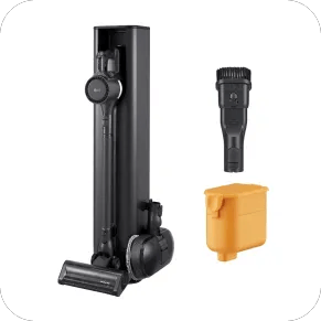 LG A949KTMS All-in-One Tower Vacuum - Black Finish - Side Angle View, LG ABC73509901 2-in-1 Combination Tool - Front View and LG EAC63382204 Stick Vacuum Lithium-ion Battery - Side Angle View