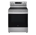 A front-facing image of an LG LREN6323YE/ZE Double Oven range.