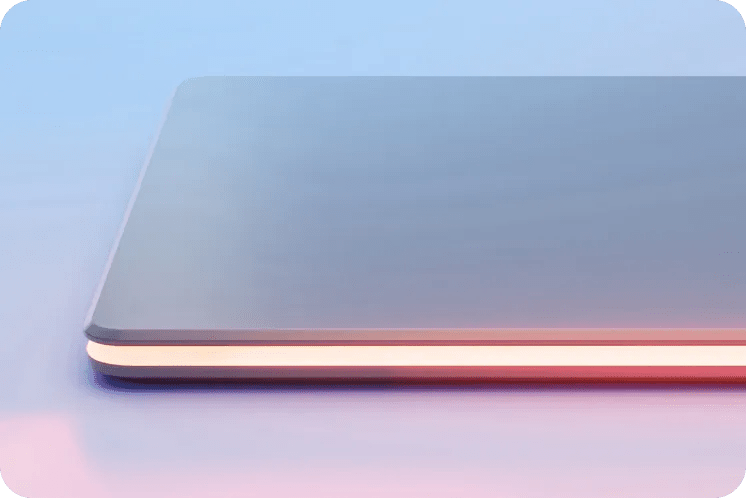 LG laptop side image with glowing light.