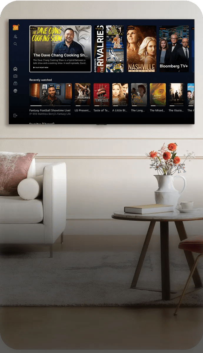 A television screen showcasing multiple movies and TV shows, highlighting a colorful selection of entertainment options.