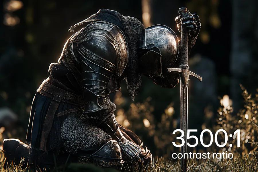 LG 32G403B-B UltraGear Monitor featuring 3500:1 contrast ratio with cinematic gaming scene display