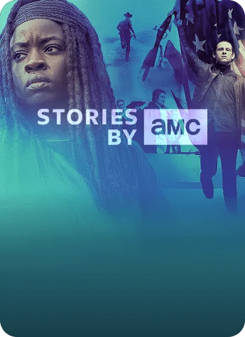 Stories by AMC title card featuring dramatic character portraits in blue and purple tones with AMC branding.
