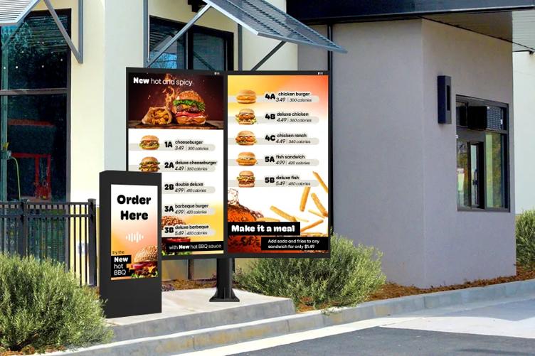 Quick Serve Restaurant drive through area with LG signage menuboards.
