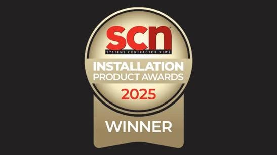 Gold circular emblem with "scn," "Installation Product Awards 2025," and "Winner" text