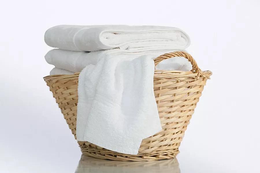 Laundered towels in basket