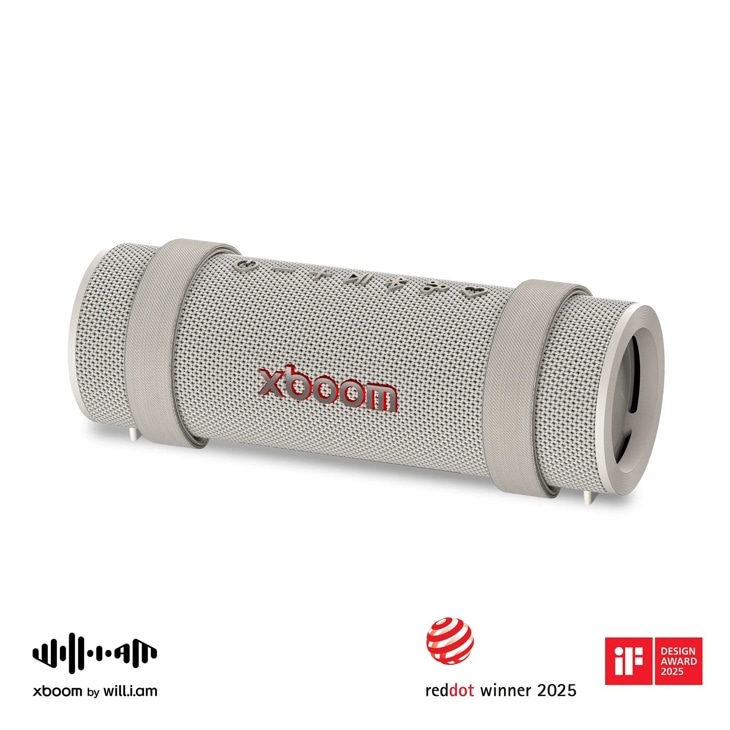 LG GRAB-AUSALWG Portable Speaker with xboom logo and awards badges Front View