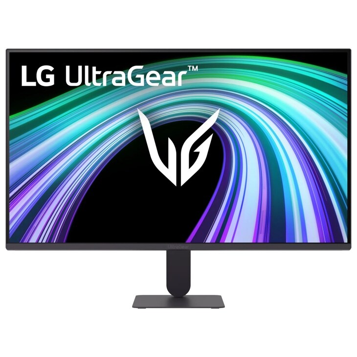 LG 27G411B-B UltraGear Gaming Monitor with colorful abstract graphics on screen - Front View