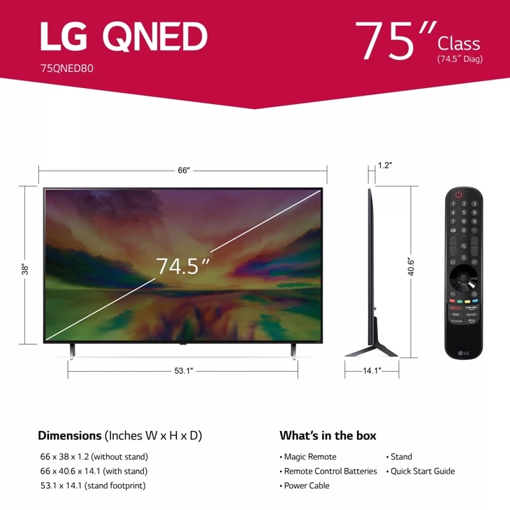 75 inch Class TV LG URA Series QNED80 4K UHD TV