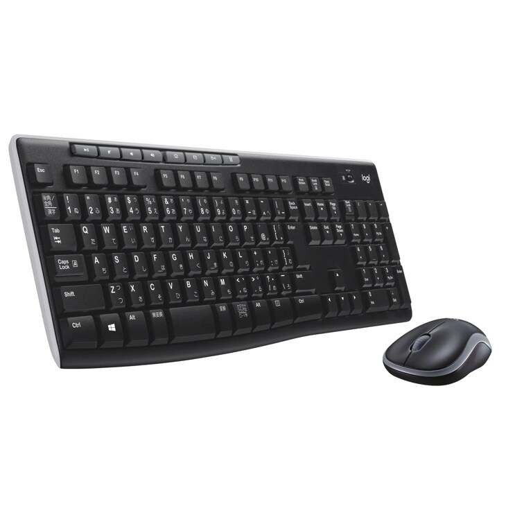 Logitech 920004536 wireless keyboard and mouse combo with full-size black keyboard featuring media controls and compact wireless mouse