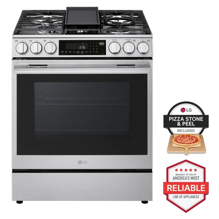 LG LSGL6337X Gas Range with Pizza Stone and Peel Included and Americas Most Reliable Line of Appliances Badge - Front View