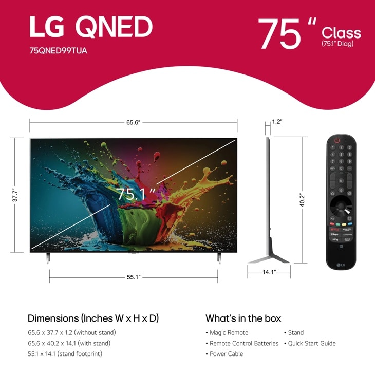 LG75V型 23年製 4K QNED MiniLED 75 Inch Class LG QNED evo AI QNED84B Mini LED 4K Smart TV 2026