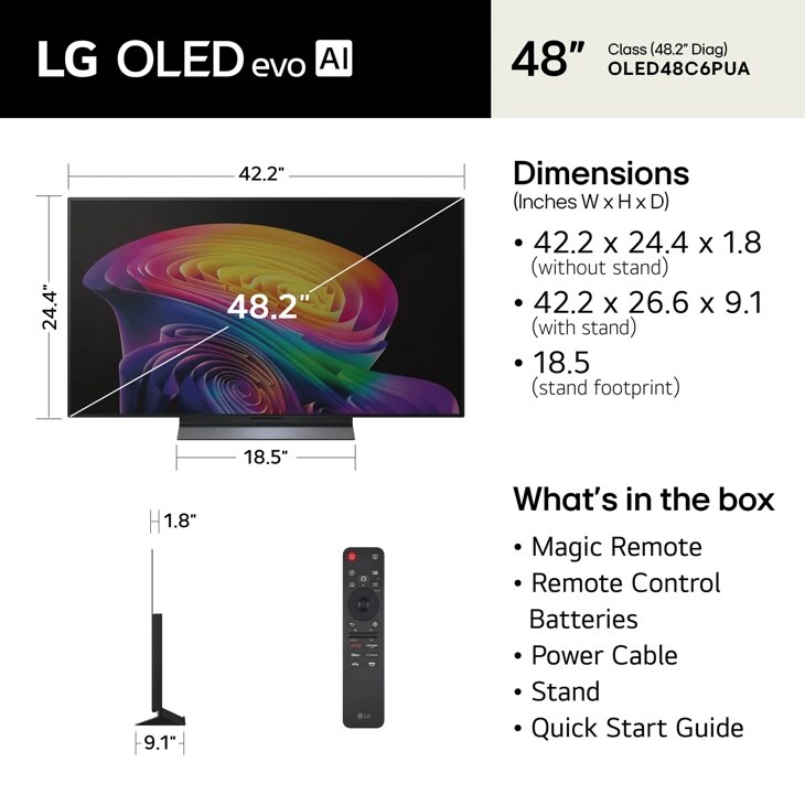 48 Inch Class LG OLED evo AI C6 4K Smart TV 2026 - OLED48C6PUA.AUS